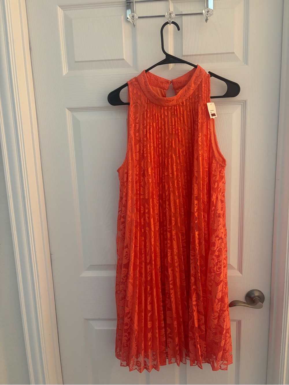 Sleeveless Orange Lace Midi Dress